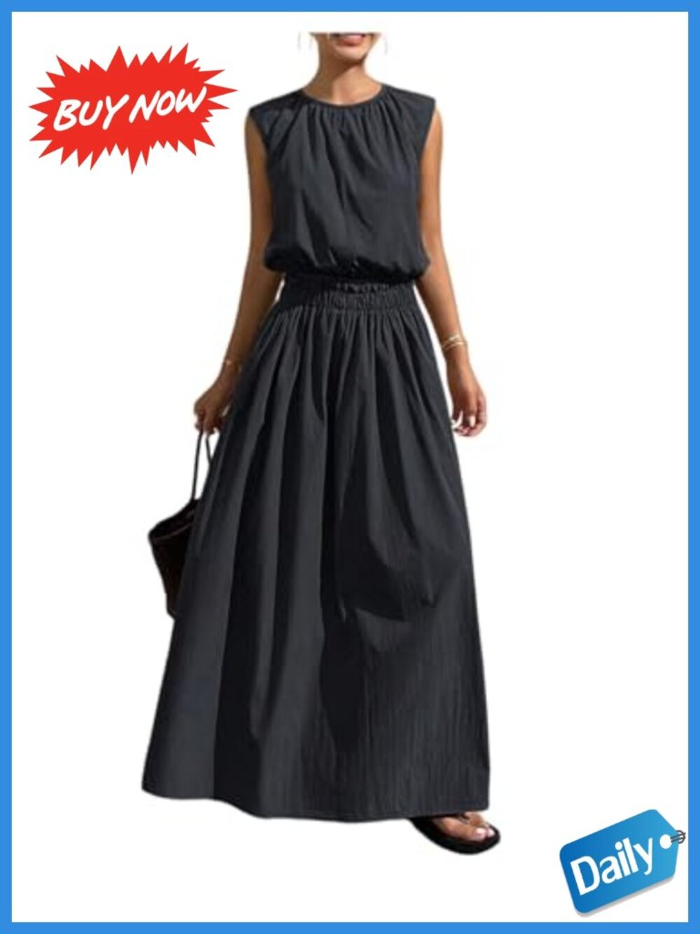 Women's Pleated Crop Tank Top & Flowy A-Line Maxi Skirt 2 Piece Set